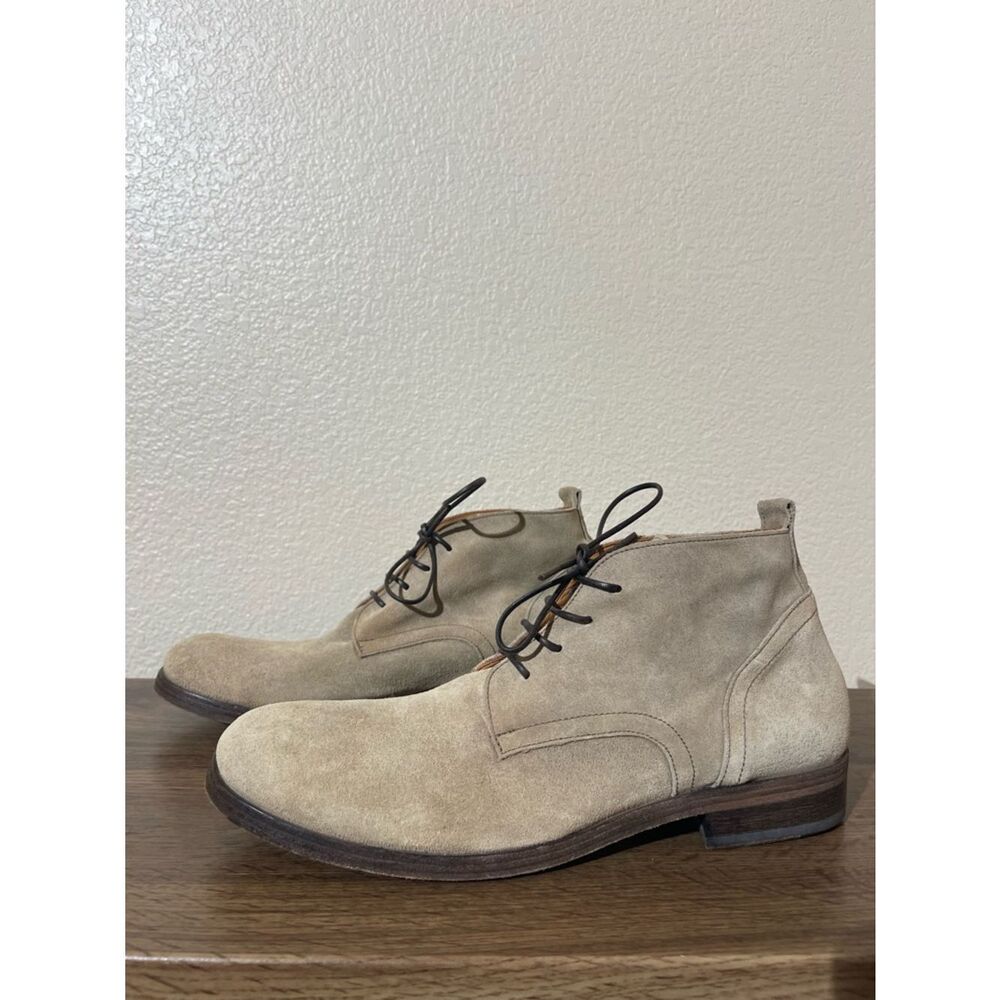 Florentini + Baker Men's Suede Chukka Boots in Beige Suede with Dark Laces